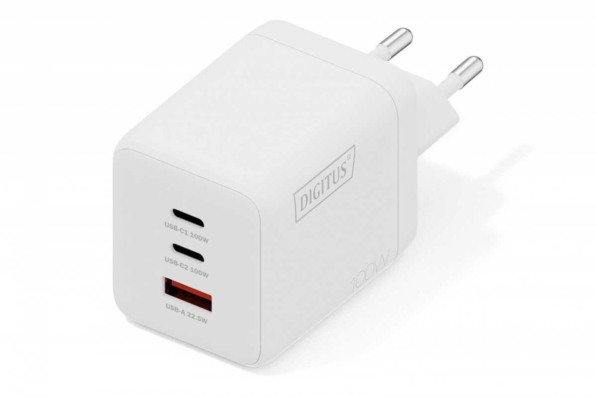 Digitus Ładowarka sieciowa GaN II 100W | 2x USB-C, 1x USB-A | PD 3.0, QC 3.0 | Biała