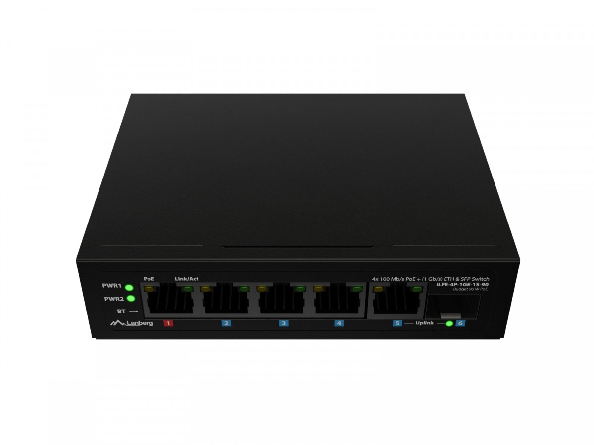 Lanberg Przełącznik Light ILFE-4P-1GE-1S-90 Light Industrial POE 1XBT 3AXT SFP + ETH DIN FAST Ethernet