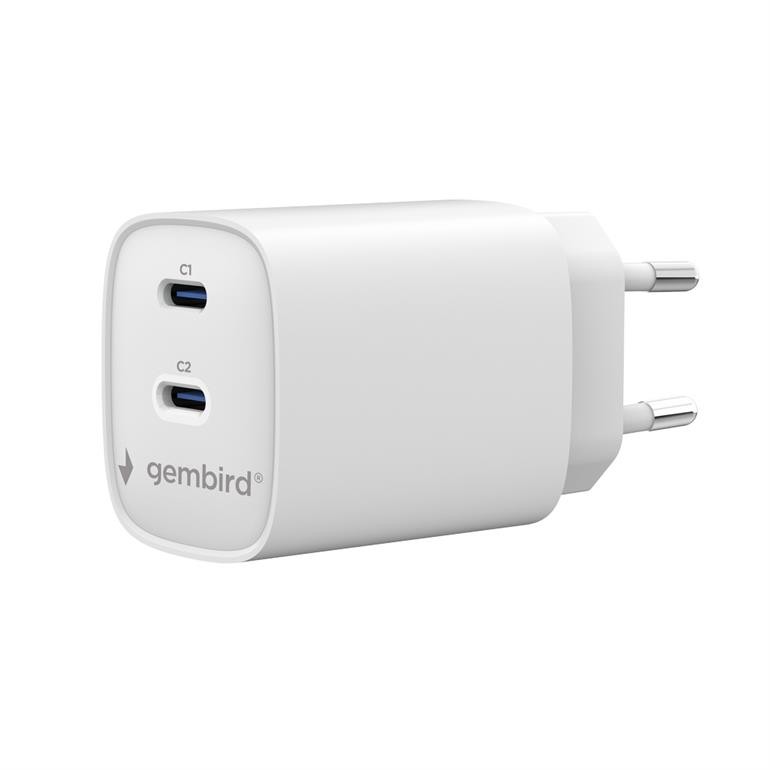 Gembird Ładowarka uniwersalna 2xUSB-C PD 45W biała