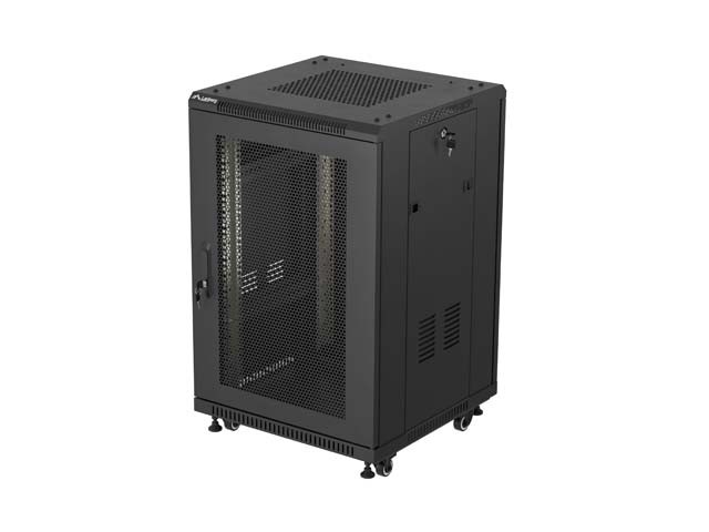 Lanberg Szafa instalacyjna rack stojąca 19 cali 18U 600x600 drzwi perforowane LCD (Flat pack) czarna