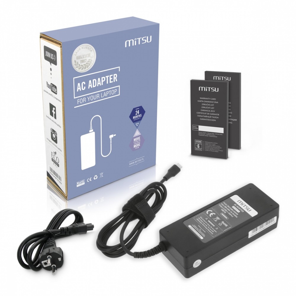 Mitsu Zasilacz ładowarka do laptopa 100W USB-C 5V-9V-12V-15V/3A, 20V/5A PD
