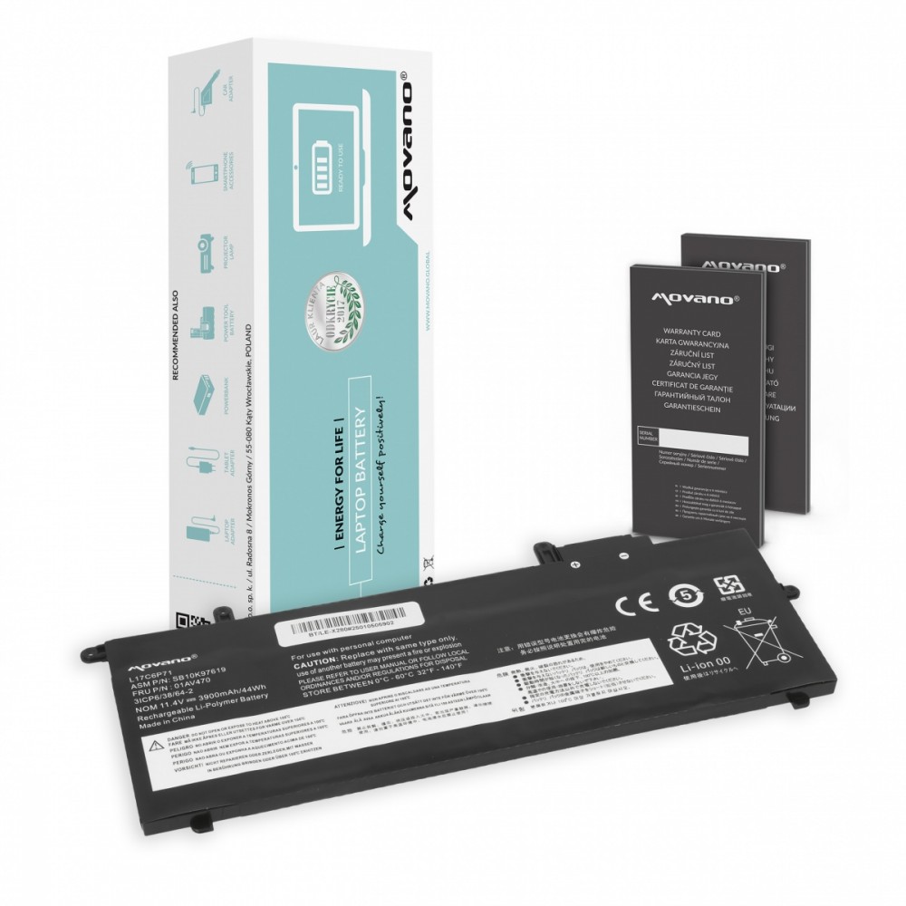 Movano Bateria L17C6P71 do Lenovo Thinkpad X280 A285 - 3900 mAh (44 Wh)