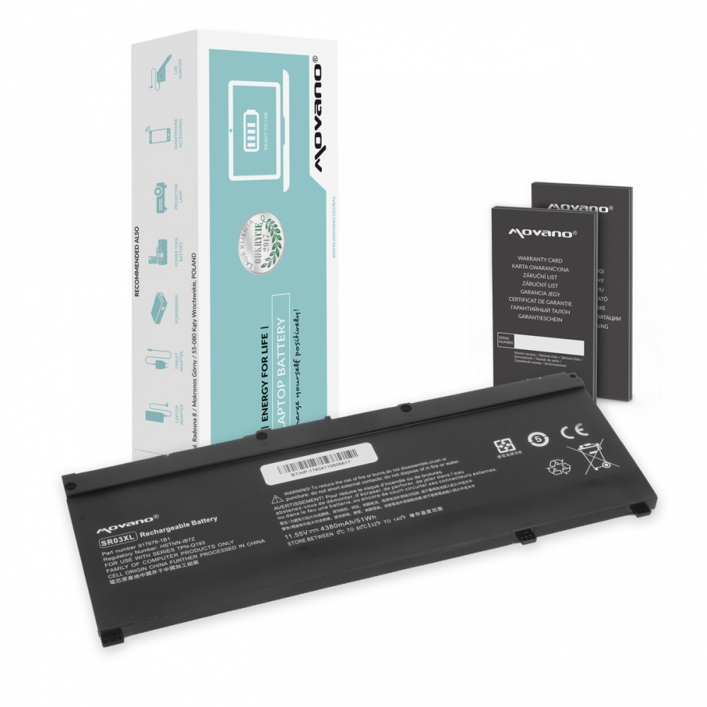 Movano Bateria SR03XL do HP Gaming 15 17 Omen 15-DC - 4380 mAh (51 Wh)