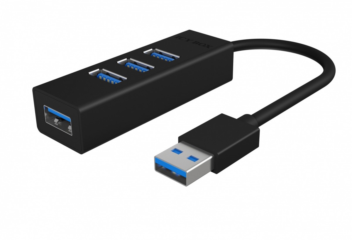 IcyBox Hub IB-HUB1419-U3 USB 3.0 na 4-Port Type-A, Aluminium,      czarny, Kabel 15cm-Zdjęcie-0